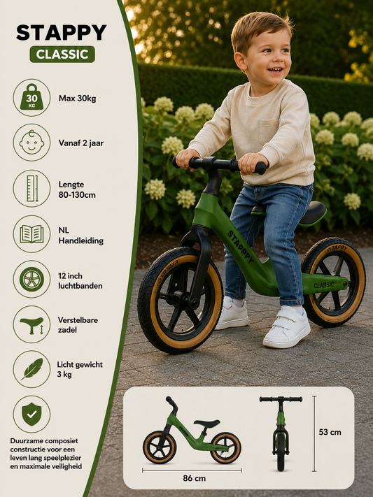 Stappy Classic loopfiets groen